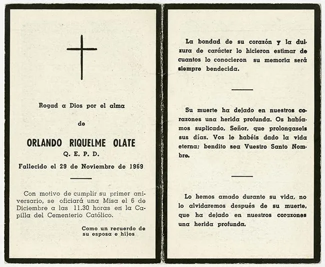 Tarjeta del primer aniversario de defunción de Orlando Riquelme Olate | SURDOC Tarjeta del primer aniversario de defunción de Orlando Riquelme Olate | SURDOC