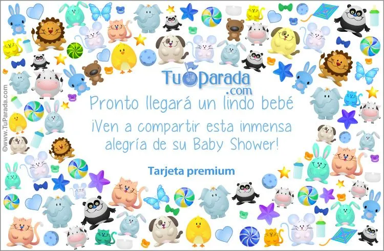 Tarjeta Baby Shower con animalitos en azul, Baby Shower, tarjetas Tarjeta Baby Shower con animalitos en azul, Baby Shower, tarjetas