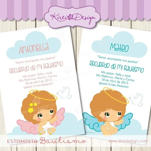 Tarjeta para Bautismo Alitas | KireiDesign