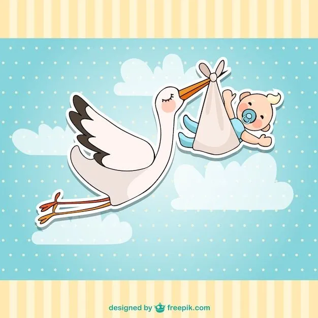 Tarjeta de bienvenida del bebé con cigüeña y bebé | Descargar ... Tarjeta de bienvenida del bebé con cigüeña y bebé | Descargar ...