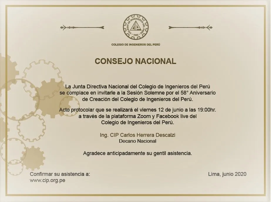 Tarjeta Ceremonia Protocolar - Colegio de Ingenieros del Perú Tarjeta Ceremonia Protocolar - Colegio de Ingenieros del Perú