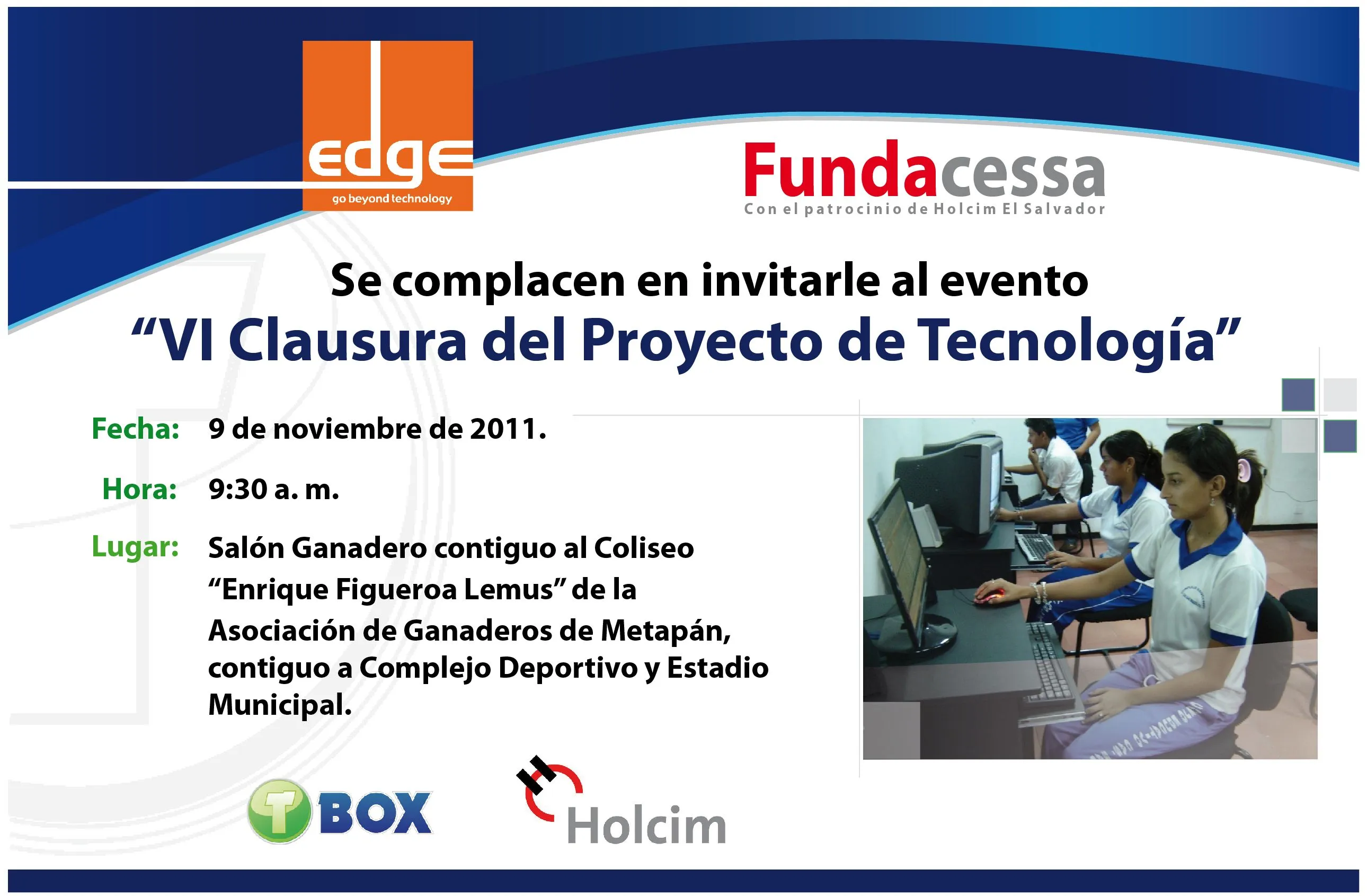 Tarjeta: Clausura del proyecto de tecnología educativa en Metapán ...