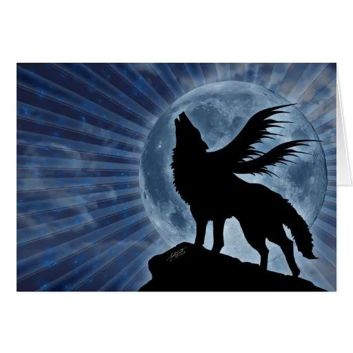 Tarjeta coa alas del lobo de Zazzle.