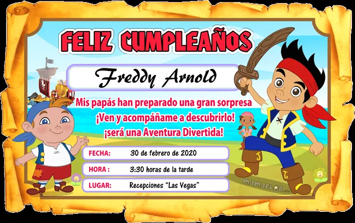 Tarjeta de Cumpleaños de Jake y los Piratas de Nunca Jamás, para ... Tarjeta de Cumpleaños de Jake y los Piratas de Nunca Jamás, para ...