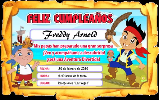 Tarjeta de Cumpleaños de Jake y los Piratas de Nunca Jamás, para ... Tarjeta de Cumpleaños de Jake y los Piratas de Nunca Jamás, para ...