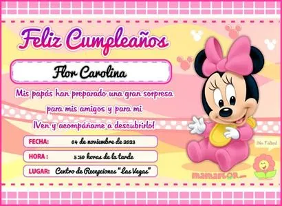 Tarjeta de Cumpleaños de Minnie Mouse Bebé – Invitaciones para ...