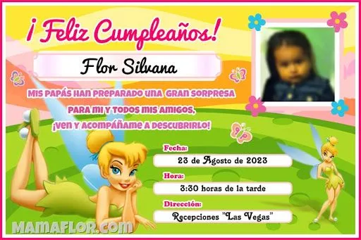 Tarjeta de Cumpleaños de TinkerBell (La Campanita), para imprimir ...