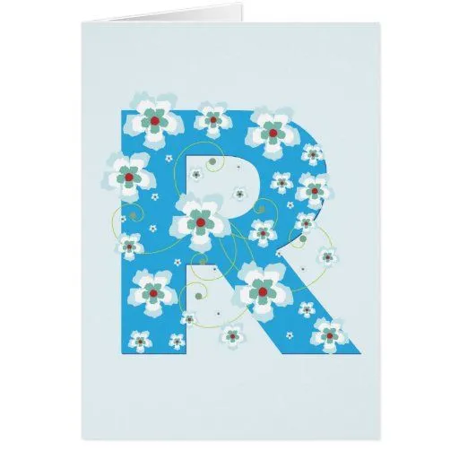 Tarjeta floral azul bonita inicial del monograma R | Zazzle