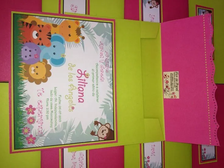 Tarjeta de invitación de Animales de la Selva para Niña ...