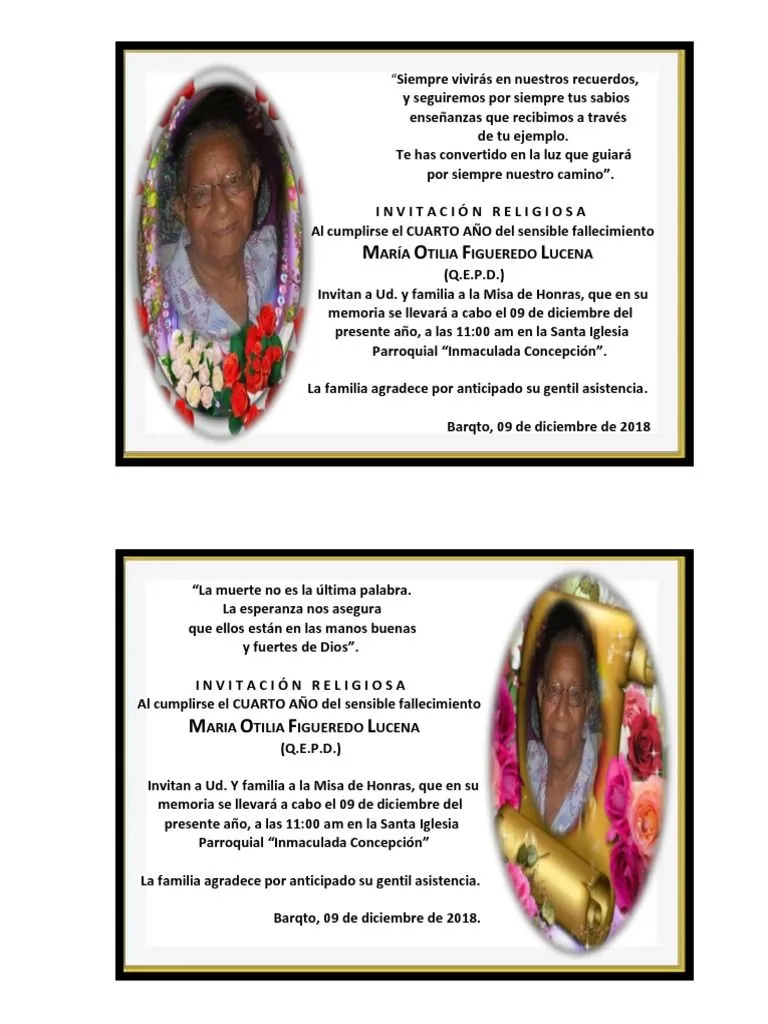 Tarjeta Invitacion Aniversario Tía Otilia 4to. Aniversario | PDF | Oración | María, madre de Jesús Tarjeta Invitacion Aniversario Tía Otilia 4to. Aniversario | PDF | Oración | María, madre de Jesús