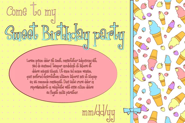 Tarjeta de invitación de cumpleaños Vector con helado de dulce ... Tarjeta de invitación de cumpleaños Vector con helado de dulce ...