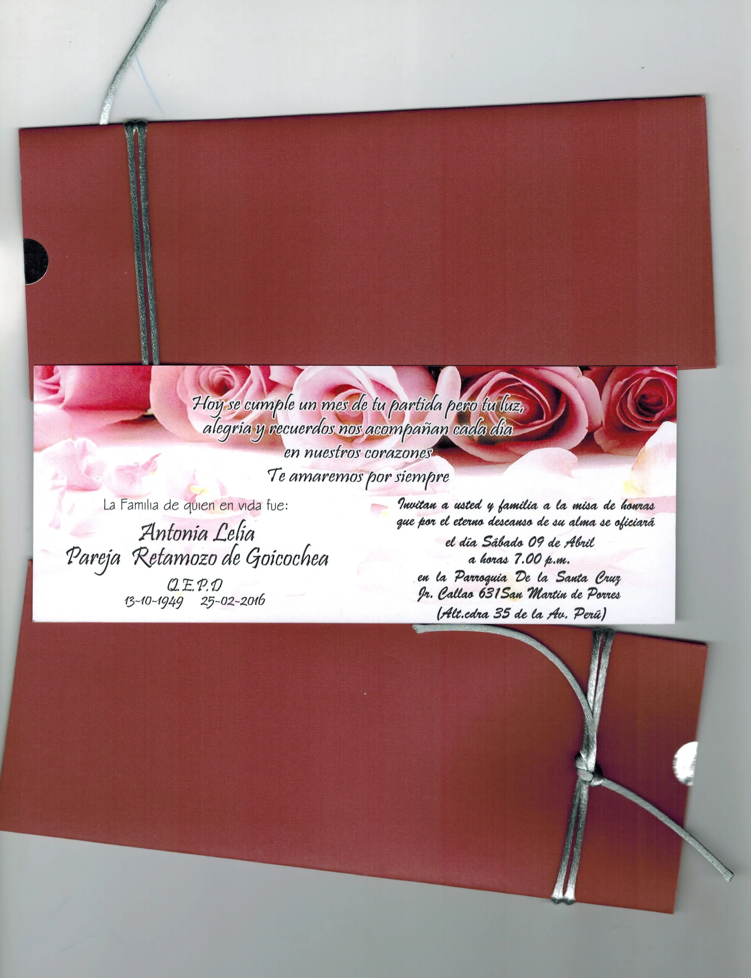 Tarjeta de invitación a MISA DE DIFUNTOS