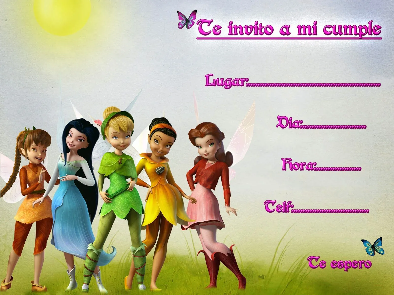 Tarjeta para invitaciones de cumpleaños de Campanilla ... Tarjeta para invitaciones de cumpleaños de Campanilla ...