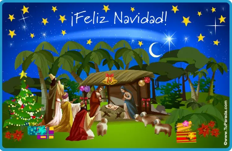 Tarjeta de pesebre - Tarjeta virtual de navidad, postal animada ...