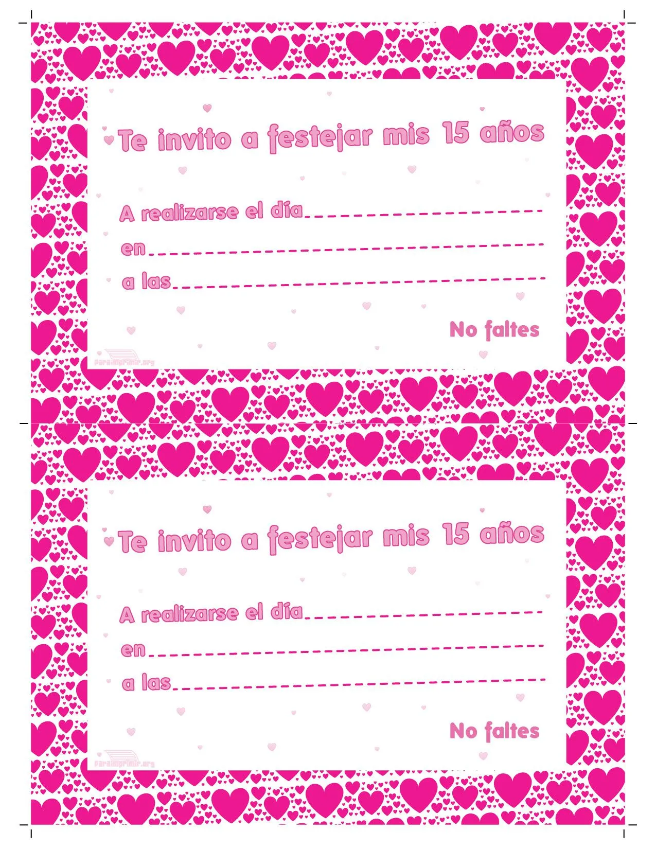 Tarjeta de quince años para imprimir