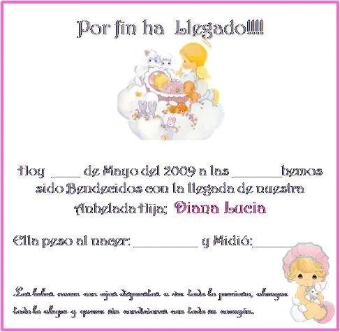 Tarjeta de recuerdo de nacimiento para imprimir - Imagui Tarjeta de recuerdo de nacimiento para imprimir - Imagui