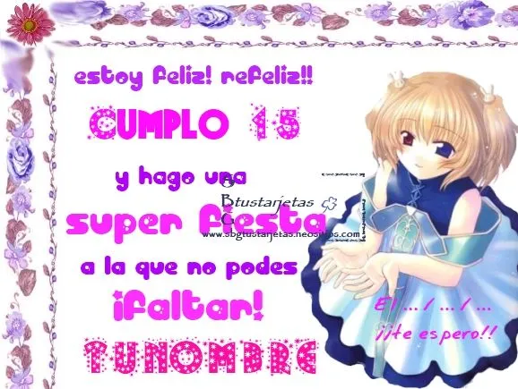 Tarjetas: 15 años anime | Los Diseños de Silvia Tarjetas: 15 años anime | Los Diseños de Silvia