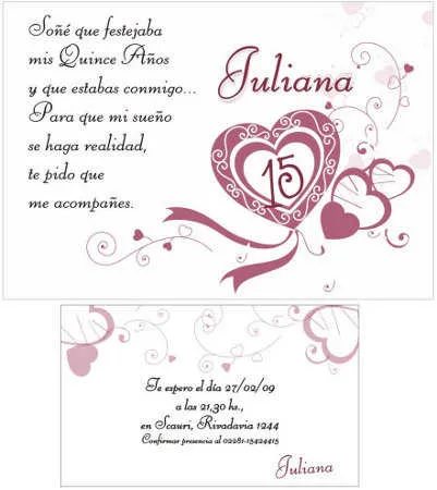 Tarjetas de 15 Años con diseño de corazones | Chica de 15 Tarjetas de 15 Años con diseño de corazones | Chica de 15