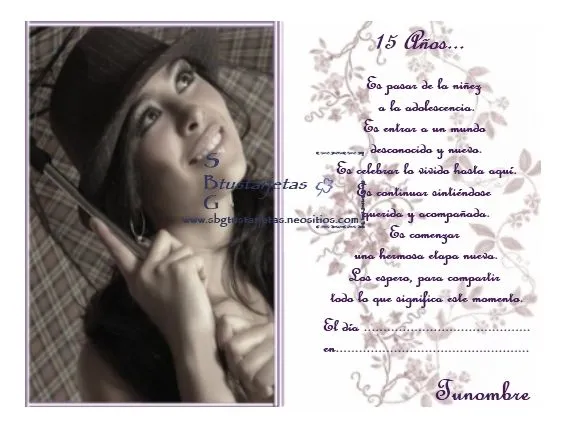 Tarjetas: 15 años con foto y frase | Los Diseños de Silvia