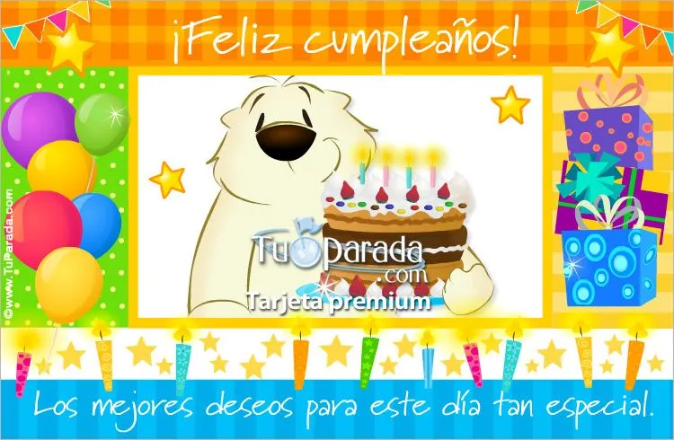 Tarjeta de cumpleaños colorida con torta, Cumpleaños, tarjetas