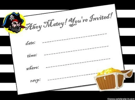 Tarjetas de invitación con motivos de piratas - Imagui