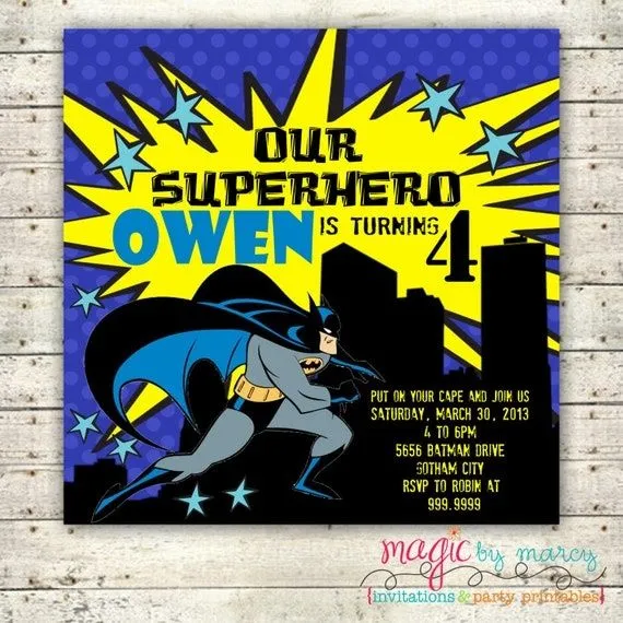 Tarjetas digitales para imprimir Batman cumpleaños por MagicbyMarcy