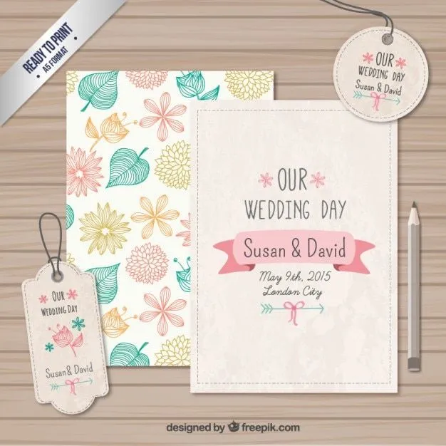 Tarjetas y etiquetas de boda | Descargar Vectores gratis