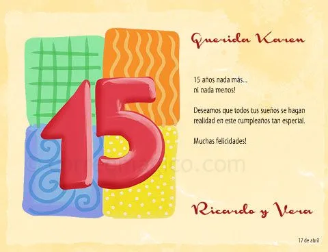 Tarjetas de felicitaciones de 15 años para imprimir gratis - Imagui