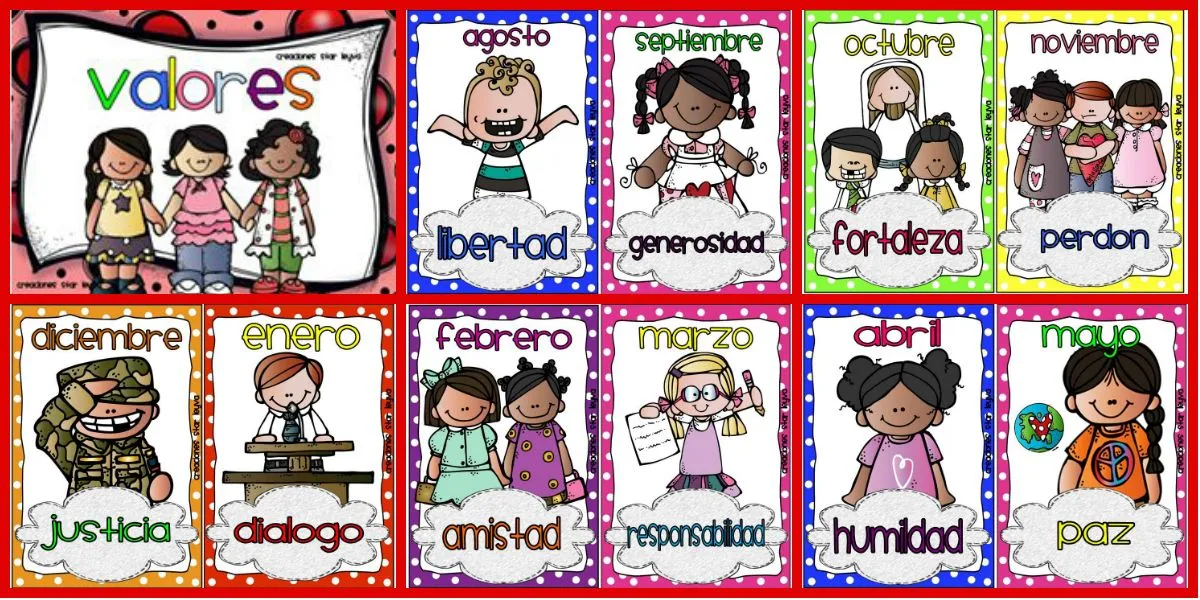 PRECIOSAS TARJETAS PARA DECORAR TU AULA: 12 MESES, 12 VALORES – Imagenes  Educativas