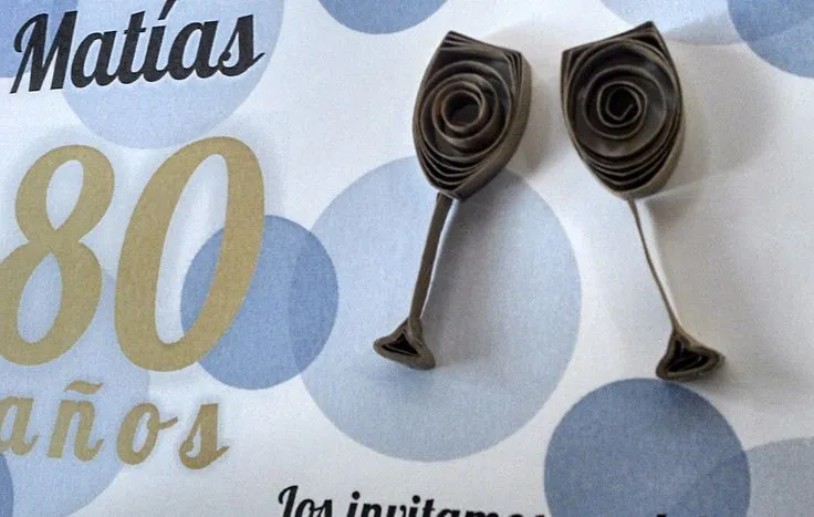 Tarjetas invitación para cumpleaños. 80 años. Filigrana. Quilling ...