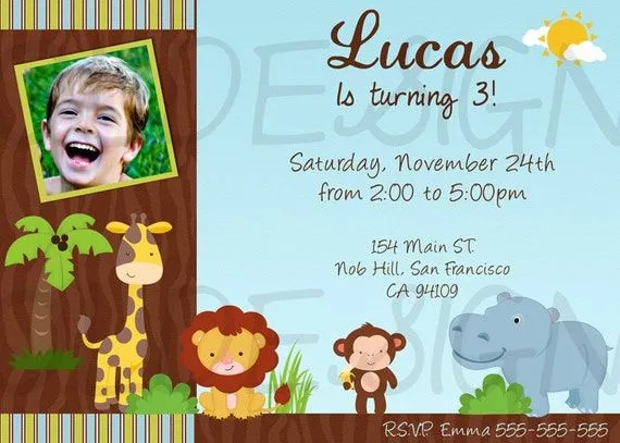 Tarjetas de invitación a cumpleaños de animales de la selva - Imagui Tarjetas de invitación a cumpleaños de animales de la selva - Imagui