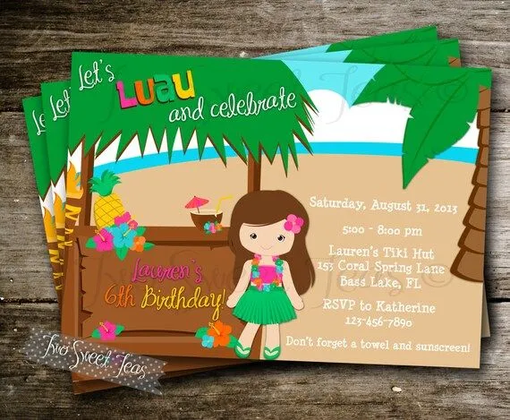 Luau chica invitación piscina tiki fiesta tropical por 2SweetTeas Luau chica invitación piscina tiki fiesta tropical por 2SweetTeas