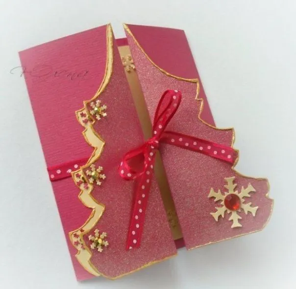 Tarjetas navideñas con forma de arbol de navidad ~ Solountip.com