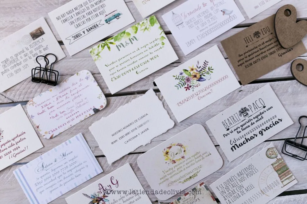 ❤️ Tarjetas con número de cuenta para bodas. Ideas y consejos ❤️ ❤️ Tarjetas con número de cuenta para bodas. Ideas y consejos ❤️