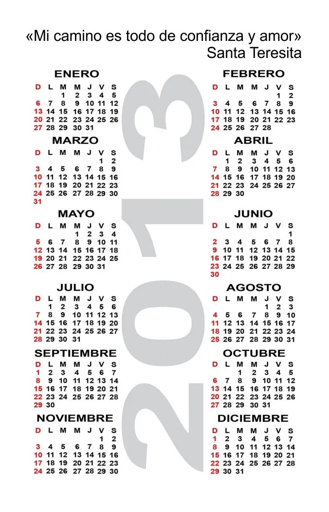 TARJETAS Y ORACIONES CATOLICAS: CALENDARIO STA. TERESITA 2013 TARJETAS Y ORACIONES CATOLICAS: CALENDARIO STA. TERESITA 2013