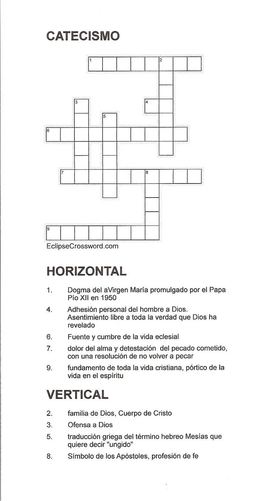 TARJETAS Y ORACIONES CATOLICAS: CRUCIGRAMA DEL CATECISMO TARJETAS Y ORACIONES CATOLICAS: CRUCIGRAMA DEL CATECISMO