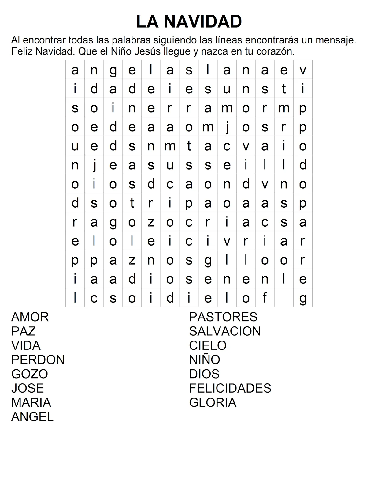 TARJETAS Y ORACIONES CATOLICAS: LA NAVIDAD. Sopa de letras TARJETAS Y ORACIONES CATOLICAS: LA NAVIDAD. Sopa de letras