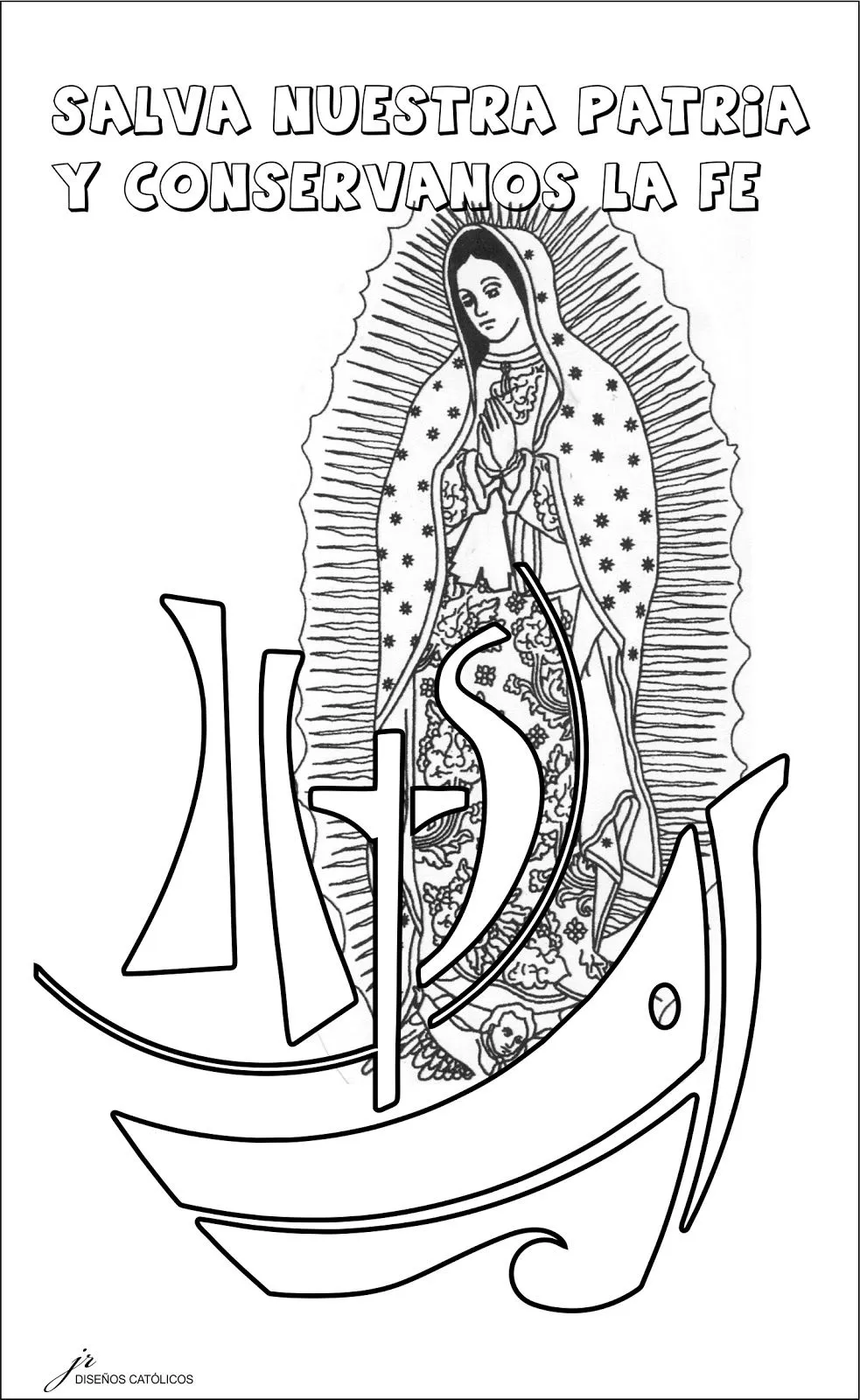 TARJETAS Y ORACIONES CATOLICAS: VIRGEN DE GUADALUPE. blanco y negro