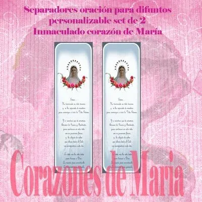 Corazones de Maria: Separador con bella oración para difuntos. Corazones de Maria: Separador con bella oración para difuntos.