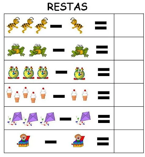 TARJETAS DE RESTAS PARA NIÑOS