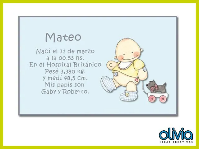 Tarjetitas de nacimiento para souvenirs para imprimir gratis - Imagui