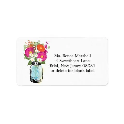 Tarro de albañil y margaritas de Gerber Etiqueta De Dirección | Zazzle Tarro de albañil y margaritas de Gerber Etiqueta De Dirección | Zazzle