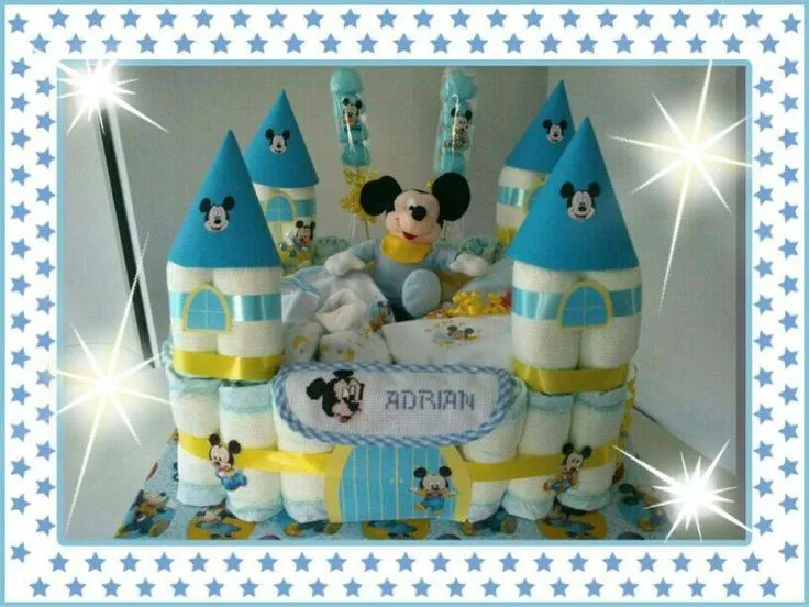 Tarta pañal castillo Mickey Mouse | TARTA HECHAS CON PAÑALES ...
