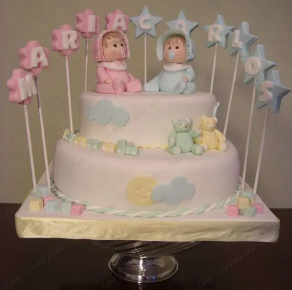 Las Tartas de Chari: Tarta de Bautizo para mellizos Las Tartas de Chari: Tarta de Bautizo para mellizos