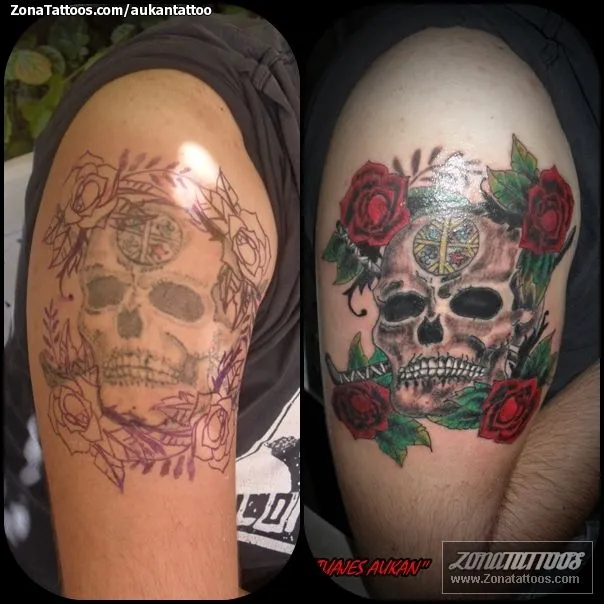 Tatuaje de aukantattoo - Calaveras Rosas