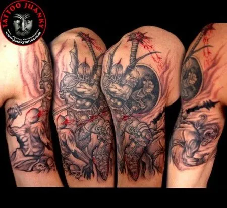 TATUAJE DE UN GUERRERO Y DADOS EN EL ANTEBRAZO