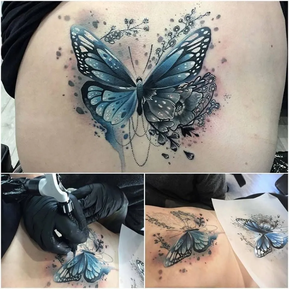Tatuaje de mariposa azul | Tatuajes Delicados y Femeninos ... Tatuaje de mariposa azul | Tatuajes Delicados y Femeninos ...