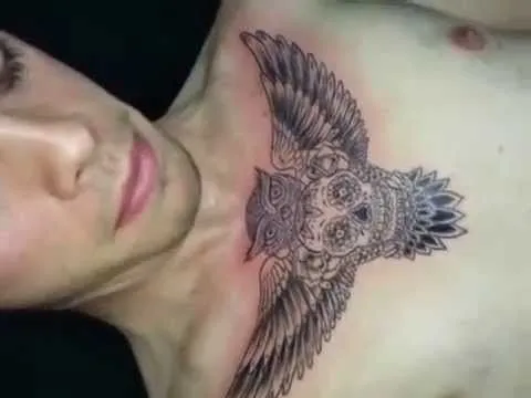 tatuaje en pecho buho con calavera - YouTube tatuaje en pecho buho con calavera - YouTube