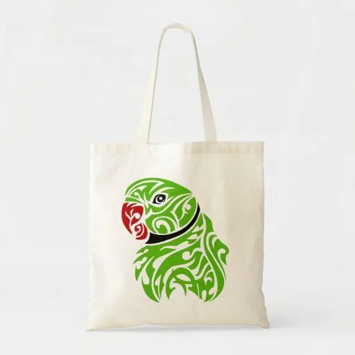 Tatuaje verde del loro del ringneck bolsa tela barata | Zazzle