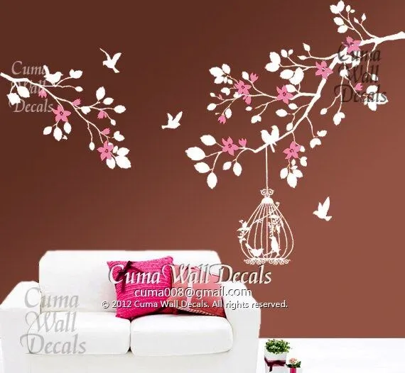 Tatuajes de pared de vinilo pared pegatinas rama pájaros por cuma Tatuajes de pared de vinilo pared pegatinas rama pájaros por cuma